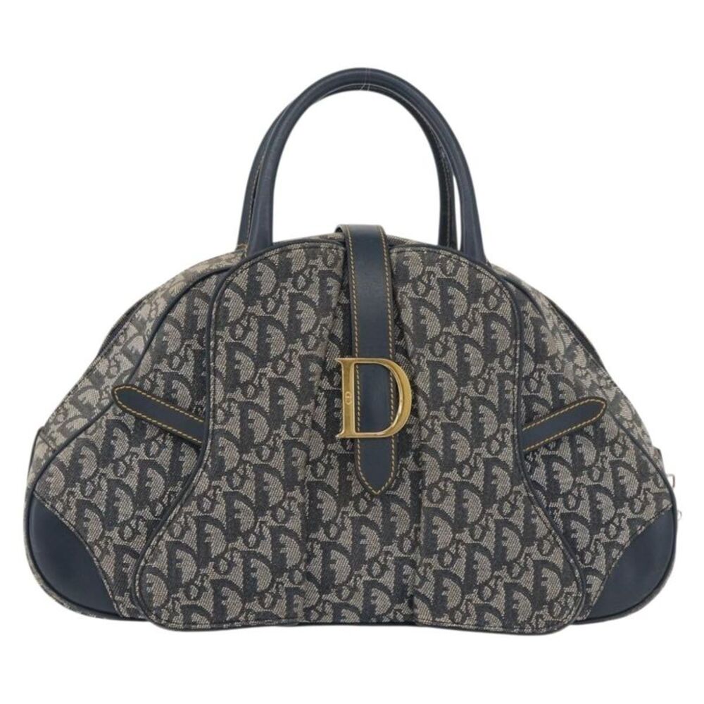 Christian Dior Vintage Saddle Bowler Diorissimo Canvas Navy Canvas Handbag